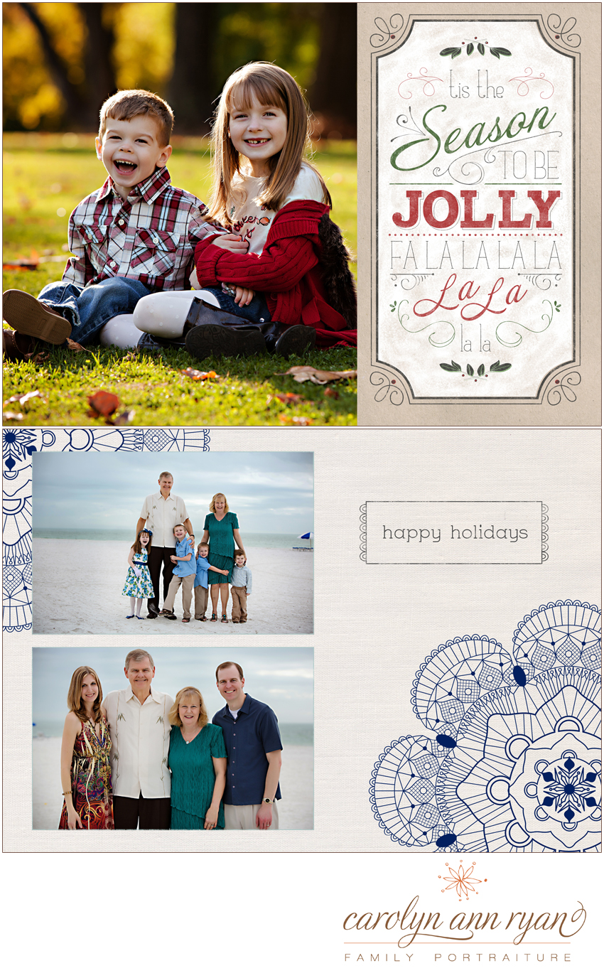 The Carolinas Family Photographer, Carolyn Ann Ryan, shares samples of Holiday Card Designs for clients