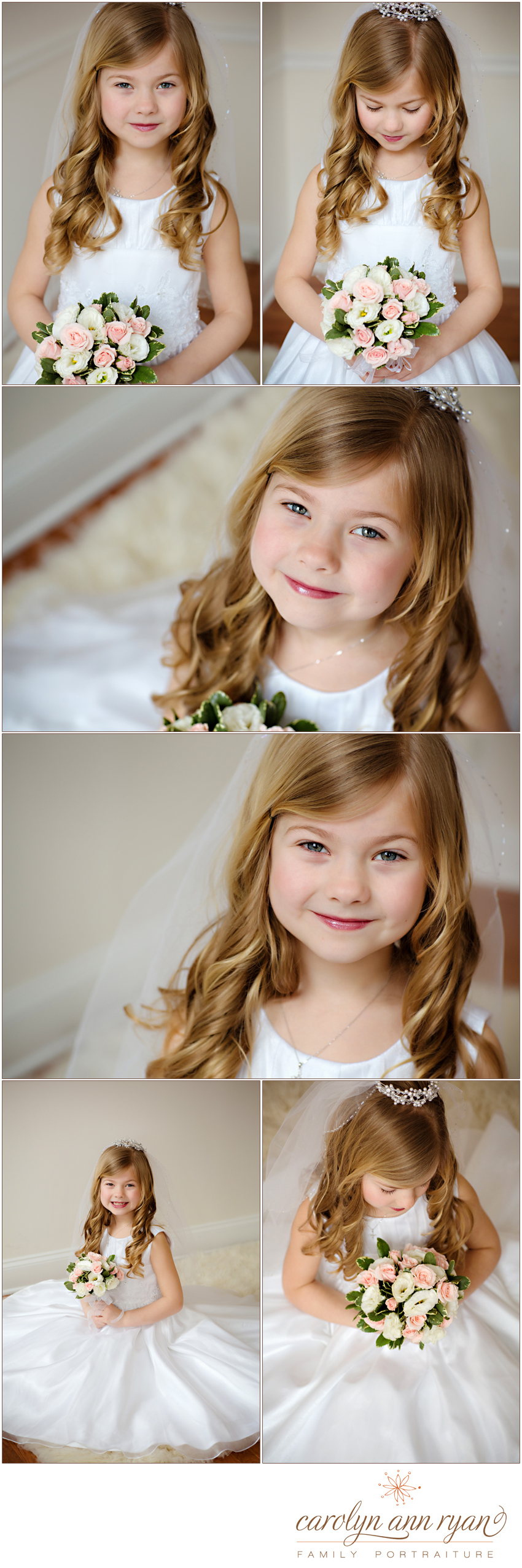 Carolyn Ann Ryan photographs 8 year old for communion portraits 