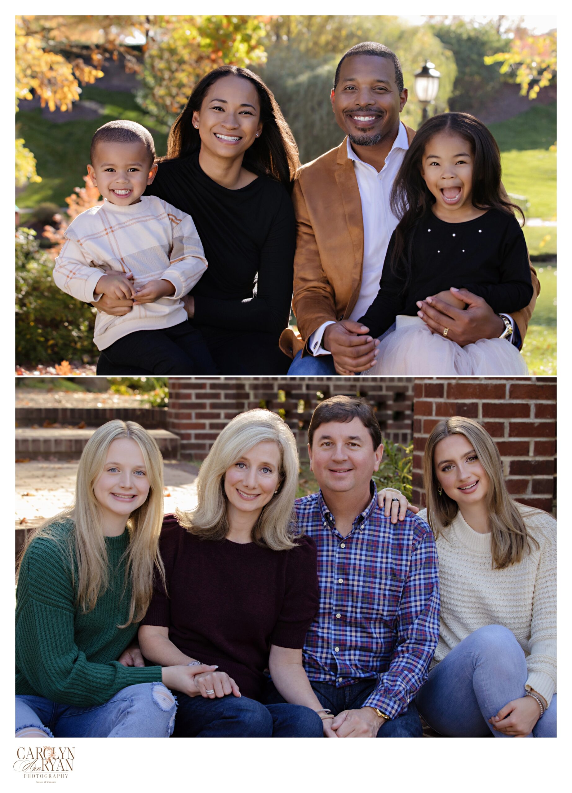Collage of family portraits photographed in South Charlotte, NC by Carolyn Ann Ryan